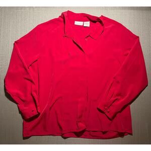 Christie & Jill Silky Feel Blouse 20W Red Button Up Dress Shirt Long Sleeve Top